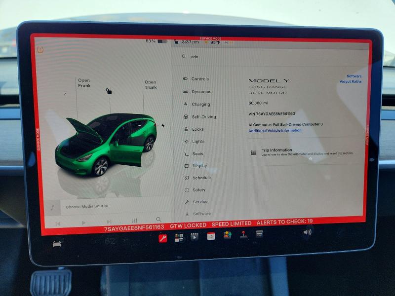 Photo 9 from auction – 2022 TESLA MODEL Y with VIN 7SAYGAEE8NF561163