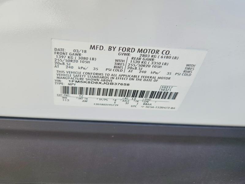 Photo 14 from auction – 2018 FORD EXPLORER with VIN 1FM5K8D8XJGB37658