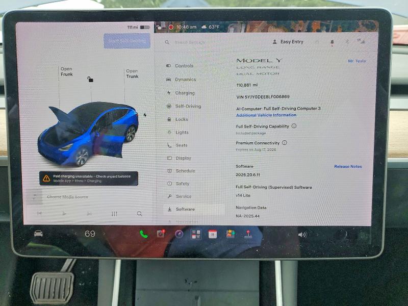 Photo 9 from auction – 2020 TESLA MODEL Y with VIN 5YJYGDEE8LF006869