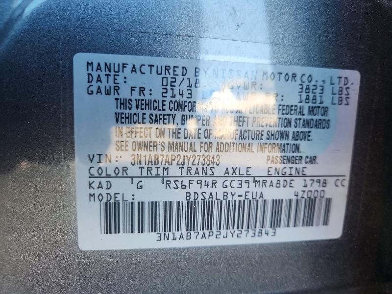 Photo 10 from auction – 2018 NISSAN SENTRA with VIN 3N1AB7AP2JY273843