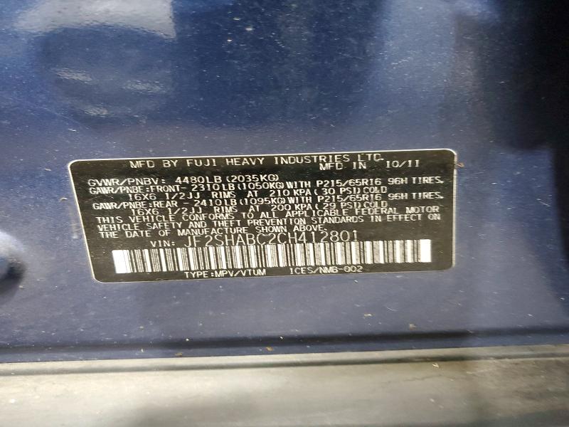 Photo 14 from auction – 2012 SUBARU FORESTER with VIN JF2SHABC2CH412801