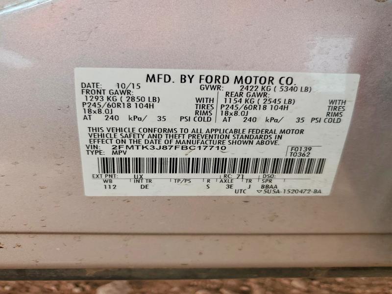 Photo 14 from auction – 2015 FORD EDGE with VIN 2FMTK3J87FBC17710