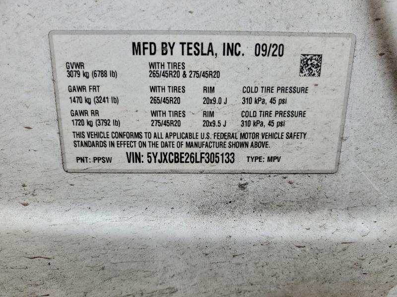 Photo 14 from auction – 2020 TESLA MODEL X with VIN 5YJXCBE26LF305133