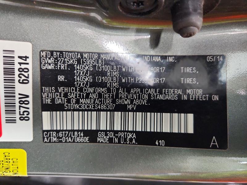 Photo 14 from auction – 2014 TOYOTA SIENNA with VIN 5TDYK3DCXES486307