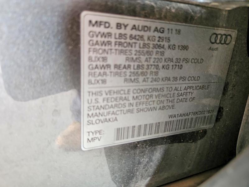 Photo 14 from auction – 2019 AUDI Q7 with VIN WA1AHAF76KD021528