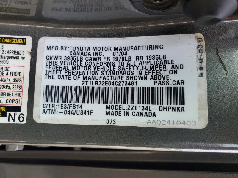 Photo 14 from auction – 2004 TOYOTA MATRIX with VIN 2T1LR32E04C273481