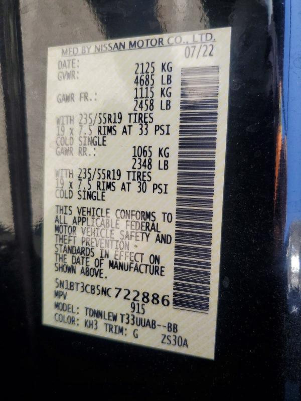 Photo 14 from auction – 2022 NISSAN ROGUE with VIN 5N1BT3CB5NC722886