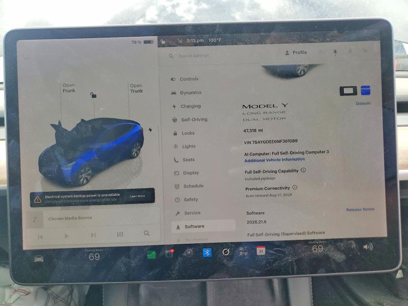 Foto 9 de la subasta – 2022 TESLA MODEL Y con VIN 7SAYGDEE6NF361089