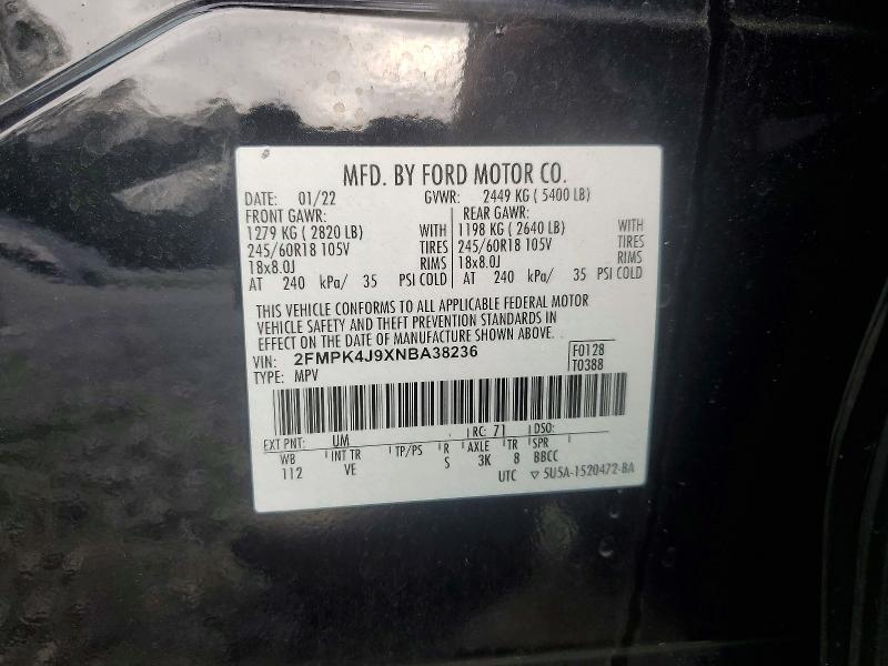 Photo 14 from auction – 2022 FORD EDGE with VIN 2FMPK4J9XNBA38236