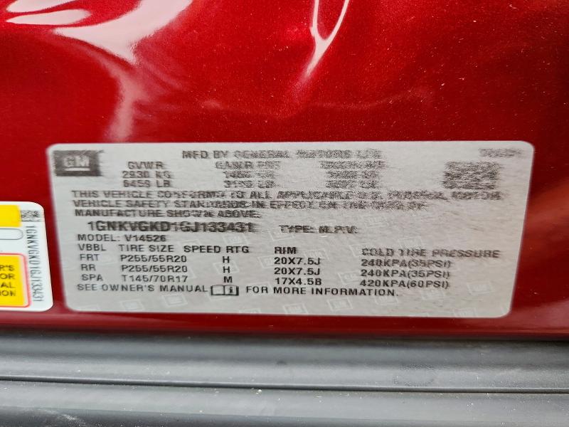 Photo 14 from auction – 2016 CHEVROLET TRAVERSE with VIN 1GNKVGKD1GJ133431