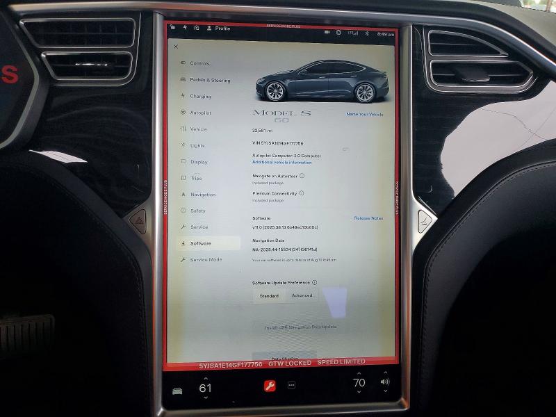 Photo 9 from auction – 2016 TESLA MODEL S with VIN 5YJSA1E14GF177756