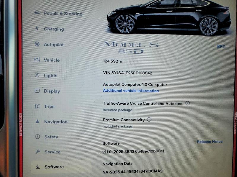 Photo 9 from auction – 2015 TESLA MODEL S with VIN 5YJSA1E25FF108842