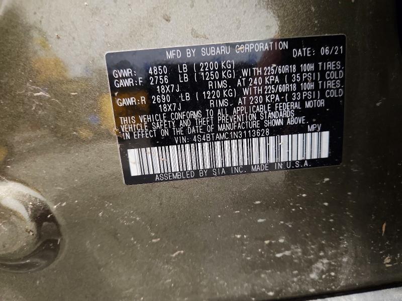 Photo 14 from auction – 2022 SUBARU OUTBACK with VIN 4S4BTAMC1N3113628