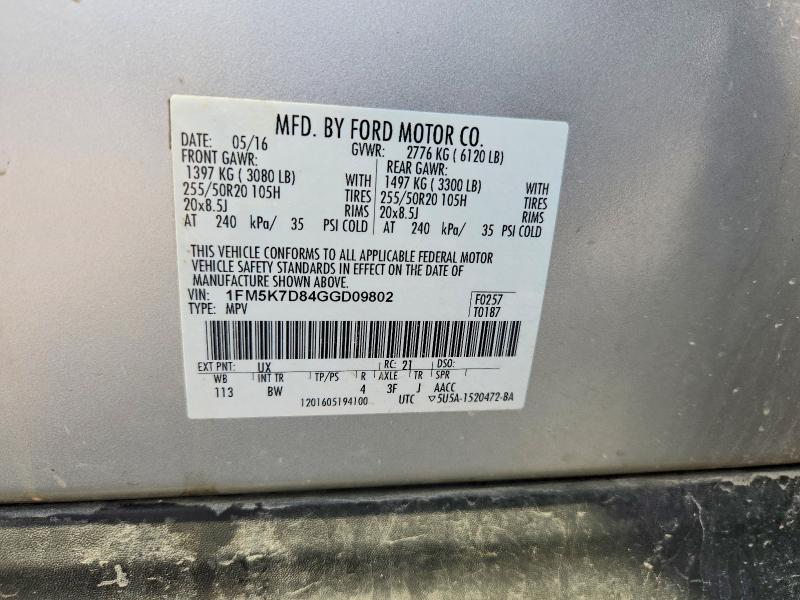 Photo 14 from auction – 2016 FORD EXPLORER with VIN 1FM5K7D84GGD09802