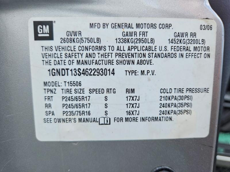 Photo 14 from auction – 2006 CHEVROLET TRAILBLAZER with VIN 1GNDT13S462293014