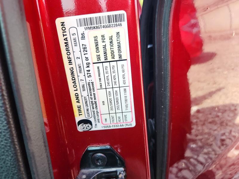 Photo 14 from auction – 2016 FORD EXPLORER with VIN 1FM5K8GT4GGD22846