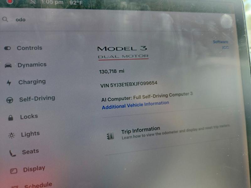 Photo 9 from auction – 2018 TESLA MODEL 3 with VIN 5YJ3E1EBXJF099654