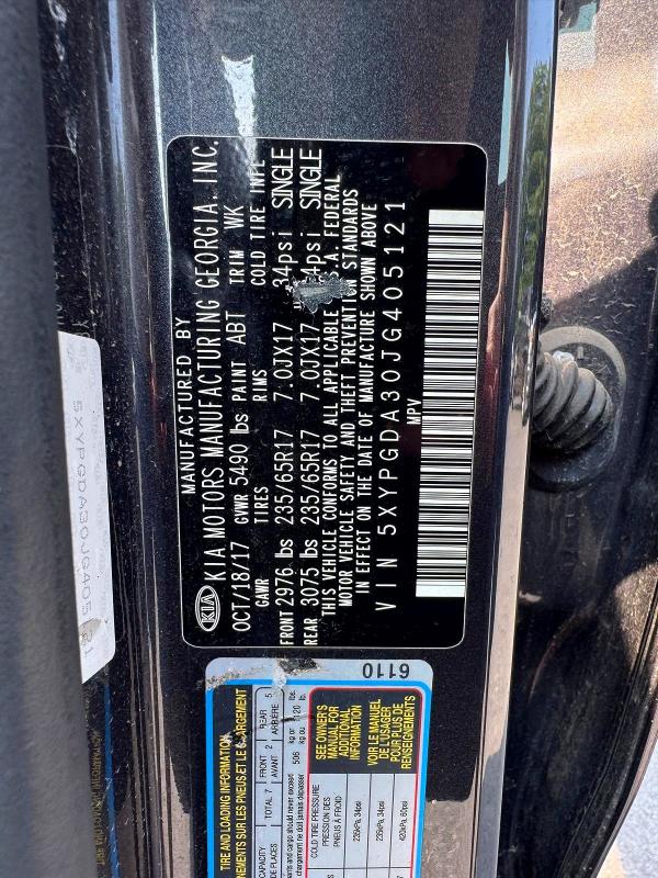 Photo 13 from auction – 2018 KIA SORENTO with VIN 5XYPGDA30JG405121