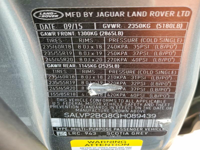 Photo 14 from auction – 2016 LAND ROVER RANGE ROVER EVOQUE with VIN SALVP2BG8GH089439