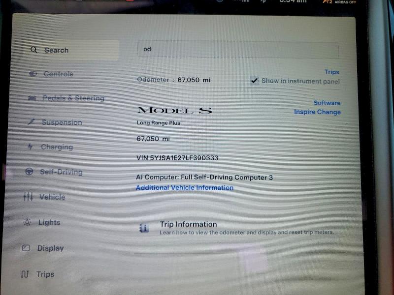 Photo 9 from auction – 2020 TESLA MODEL S with VIN 5YJSA1E27LF390333