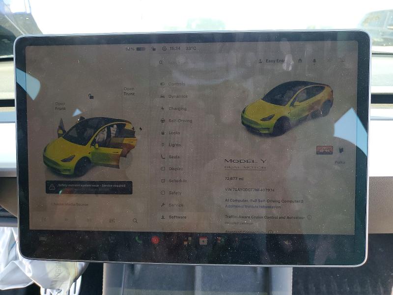 Photo 9 from auction – 2022 TESLA MODEL Y with VIN 7SAYGDEF7NF407974