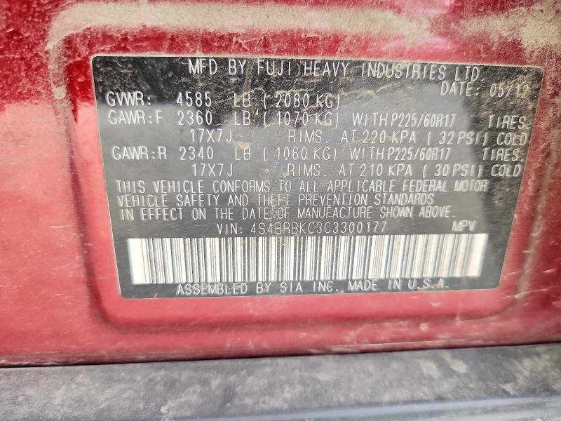 Photo 14 from auction – 2012 SUBARU OUTBACK with VIN 4S4BRBKC3C3300177
