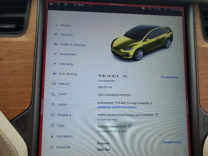 Photo 9 from auction – 2020 TESLA MODEL X with VIN 5YJXCBE26LF305133
