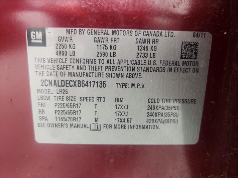 Photo 14 from auction – 2011 CHEVROLET EQUINOX with VIN 2CNALDECXB6417136