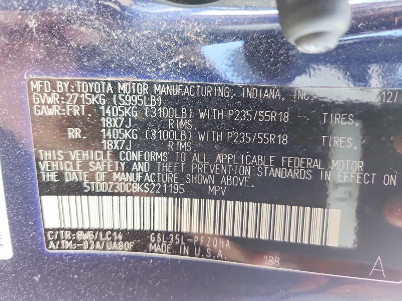 Photo 14 from auction – 2019 TOYOTA SIENNA with VIN 5TDDZ3DC8KS221195