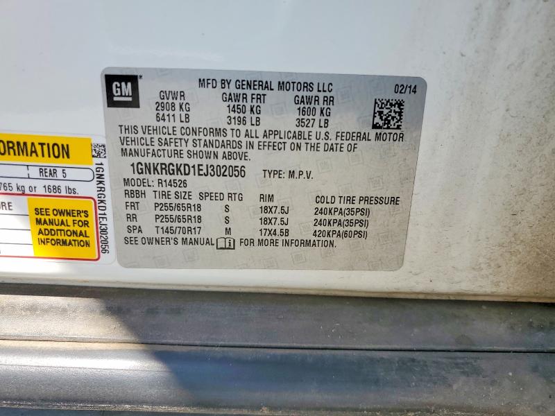 Photo 14 from auction – 2014 CHEVROLET TRAVERSE with VIN 1GNKRGKD1EJ302056
