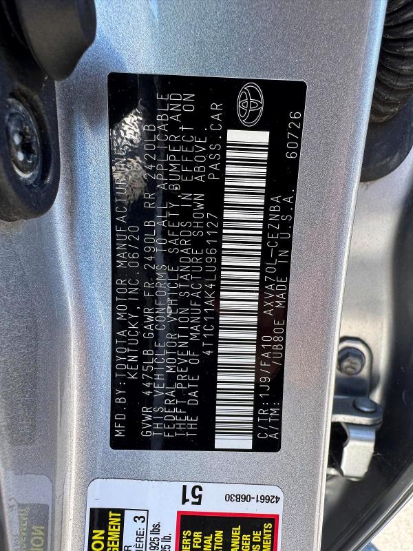 Photo 12 from auction – 2020 TOYOTA CAMRY with VIN 4T1C11AK4LU961127