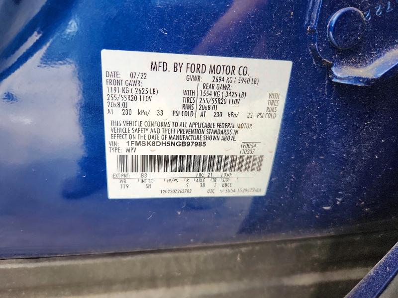 Foto 14 de la subasta – 2022 FORD EXPLORER con VIN 1FMSK8DH5NGB97985