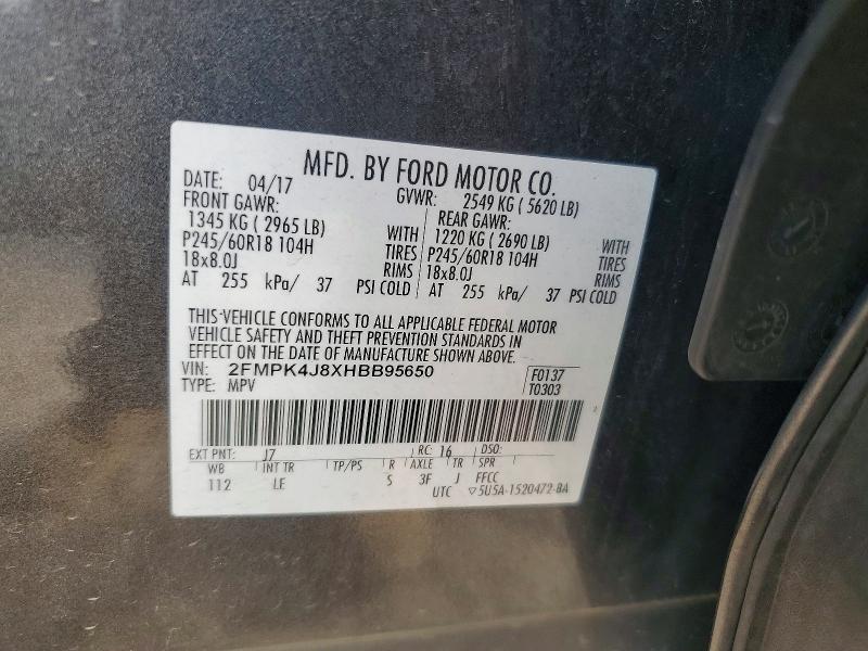 Foto 14 de la subasta – 2017 FORD EDGE con VIN 2FMPK4J8XHBB95650