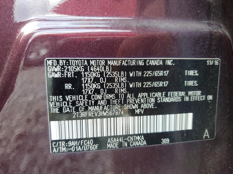 Photo 14 from auction – 2017 TOYOTA RAV4 with VIN 2T3RFREV3HW567874