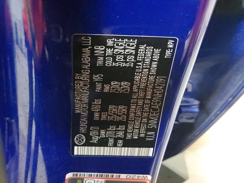 Photo 14 from auction – 2022 HYUNDAI TUCSON with VIN 5NMJECAE9NH042191
