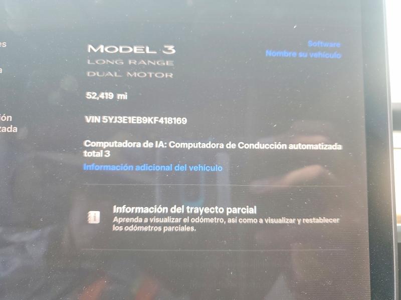 Photo 9 from auction – 2019 TESLA MODEL 3 with VIN 5YJ3E1EB9KF418169
