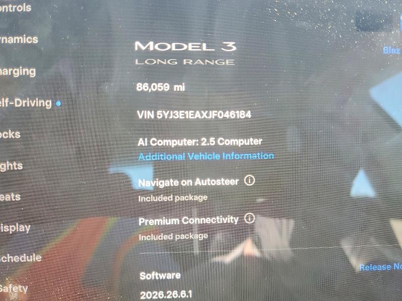 Photo 9 from auction – 2018 TESLA MODEL 3 with VIN 5YJ3E1EAXJF046184