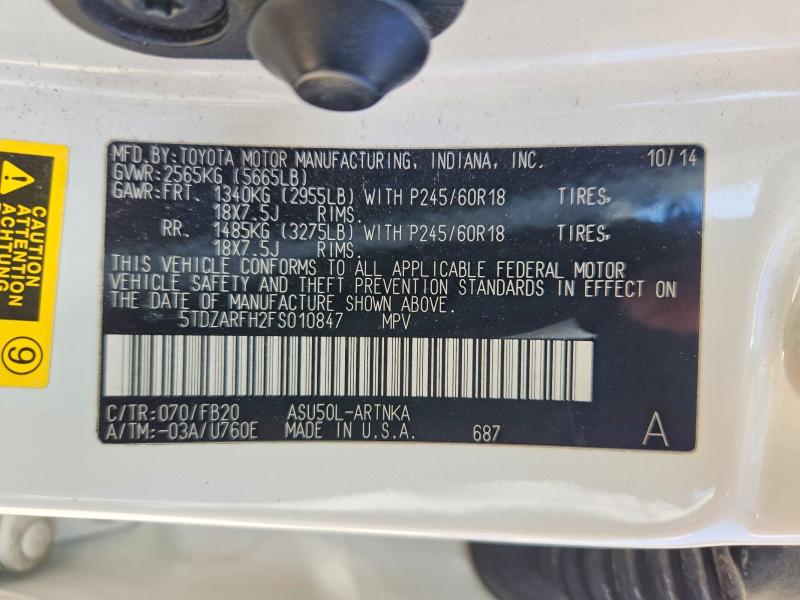 Photo 14 from auction – 2015 TOYOTA HIGHLANDER with VIN 5TDZARFH2FS010847