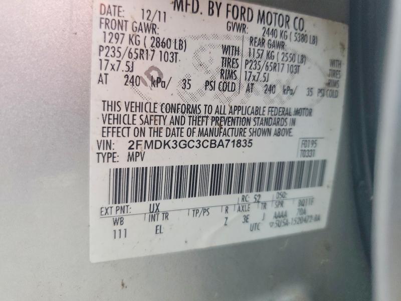 Photo 14 from auction – 2012 FORD EDGE with VIN 2FMDK3GC3CBA71835