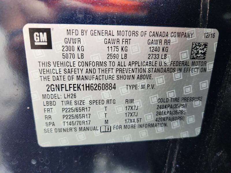 Photo 14 from auction – 2017 CHEVROLET EQUINOX with VIN 2GNFLFEK1H6260884