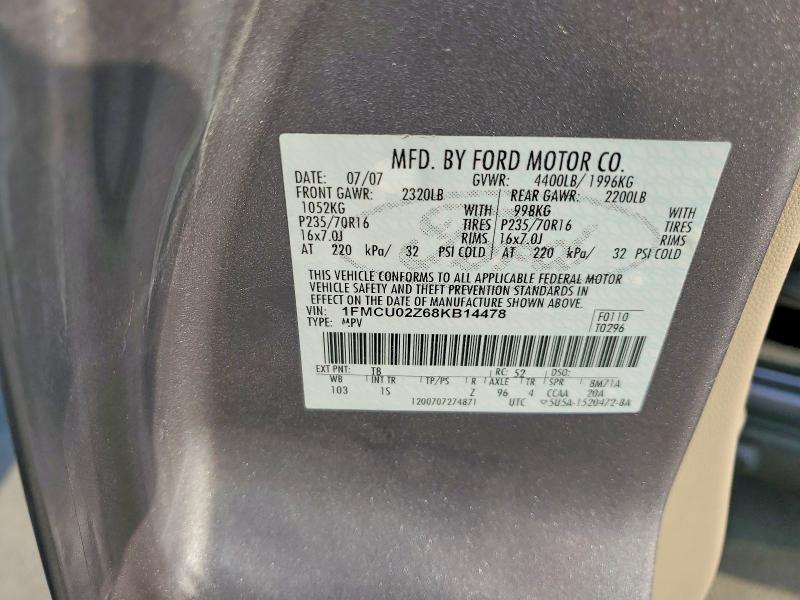 Photo 14 from auction – 2008 FORD ESCAPE with VIN 1FMCU02Z68KB14478