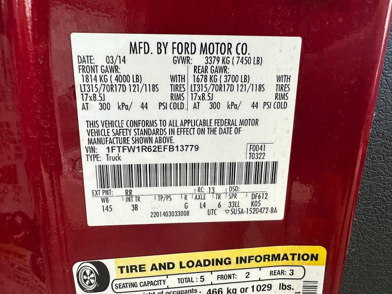 Photo 10 from auction – 2014 FORD F150 with VIN 1FTFW1R62EFB13779