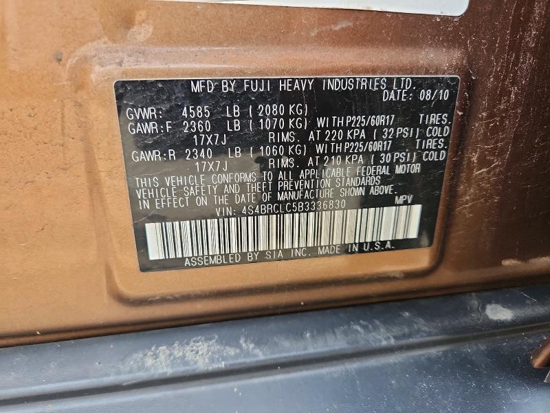 Photo 14 from auction – 2011 SUBARU OUTBACK with VIN 4S4BRCLC5B3336830
