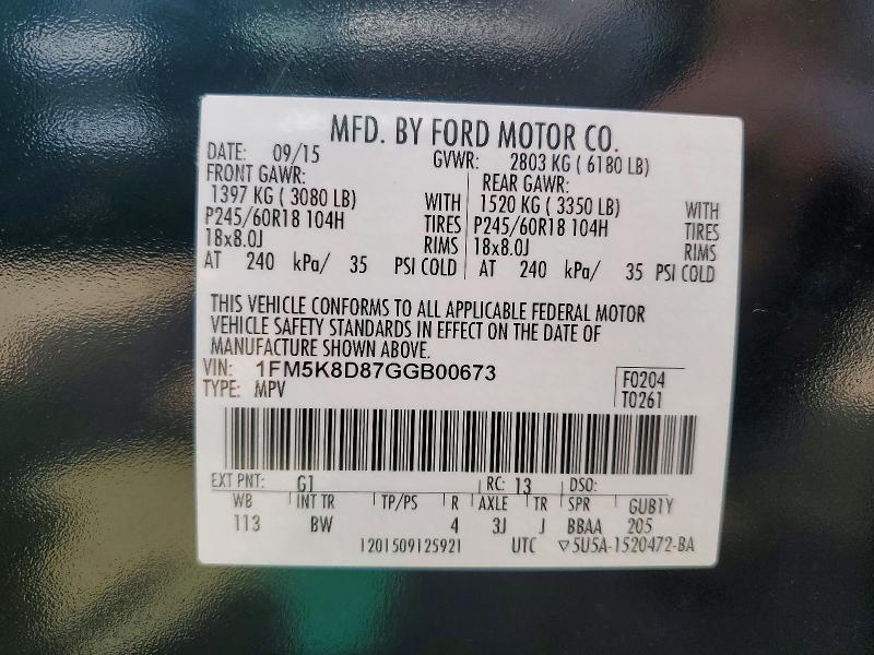 Photo 14 from auction – 2016 FORD EXPLORER with VIN 1FM5K8D87GGB00673