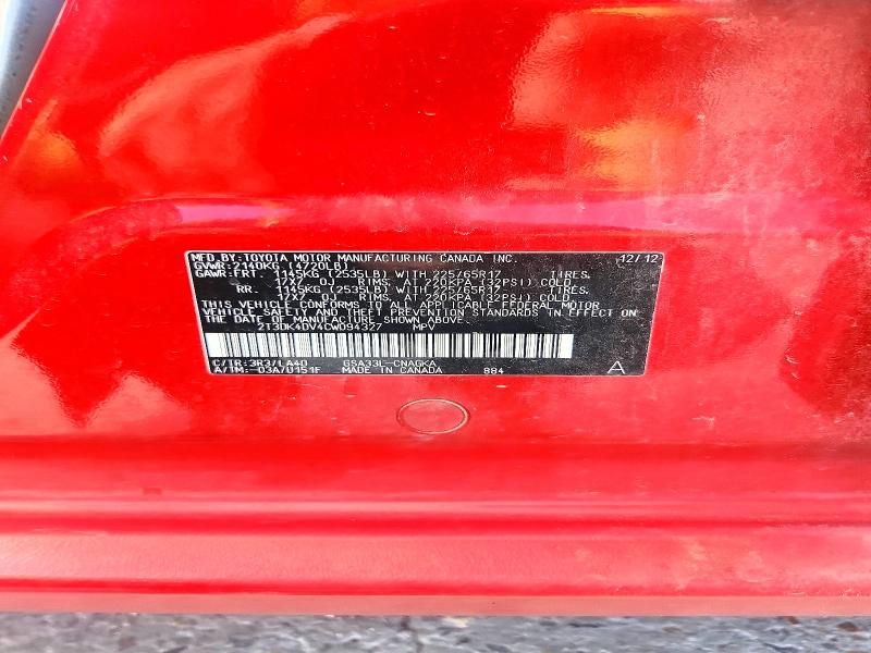Photo 14 from auction – 2012 TOYOTA RAV4 with VIN 2T3DK4DV4CW094327