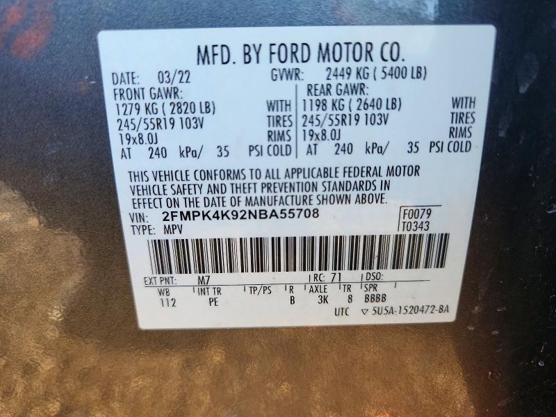 Photo 14 from auction – 2022 FORD EDGE with VIN 2FMPK4K92NBA55708