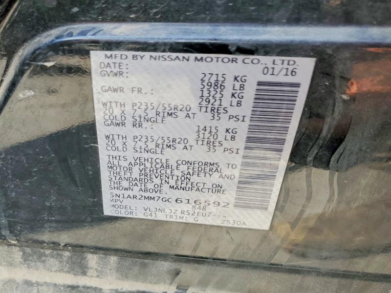 Photo 14 from auction – 2016 NISSAN PATHFINDER with VIN 5N1AR2MM7GC616592