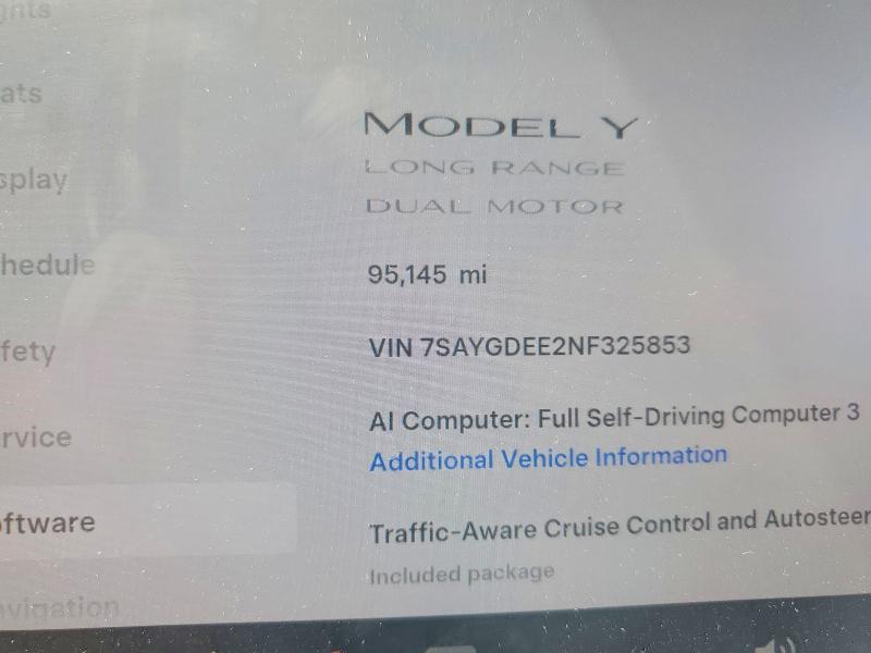 Photo 9 from auction – 2022 TESLA MODEL Y with VIN 7SAYGDEE2NF325853