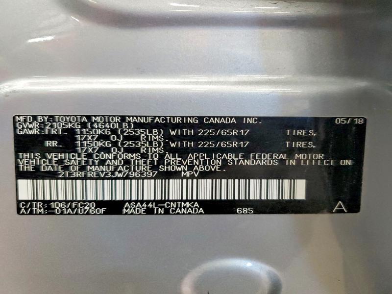 Photo 14 from auction – 2018 TOYOTA RAV4 with VIN 2T3RFREV3JW796397