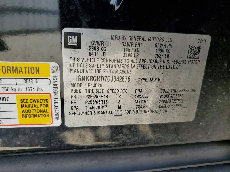 Photo 14 from auction – 2016 CHEVROLET TRAVERSE with VIN 1GNKRGKD7GJ342676